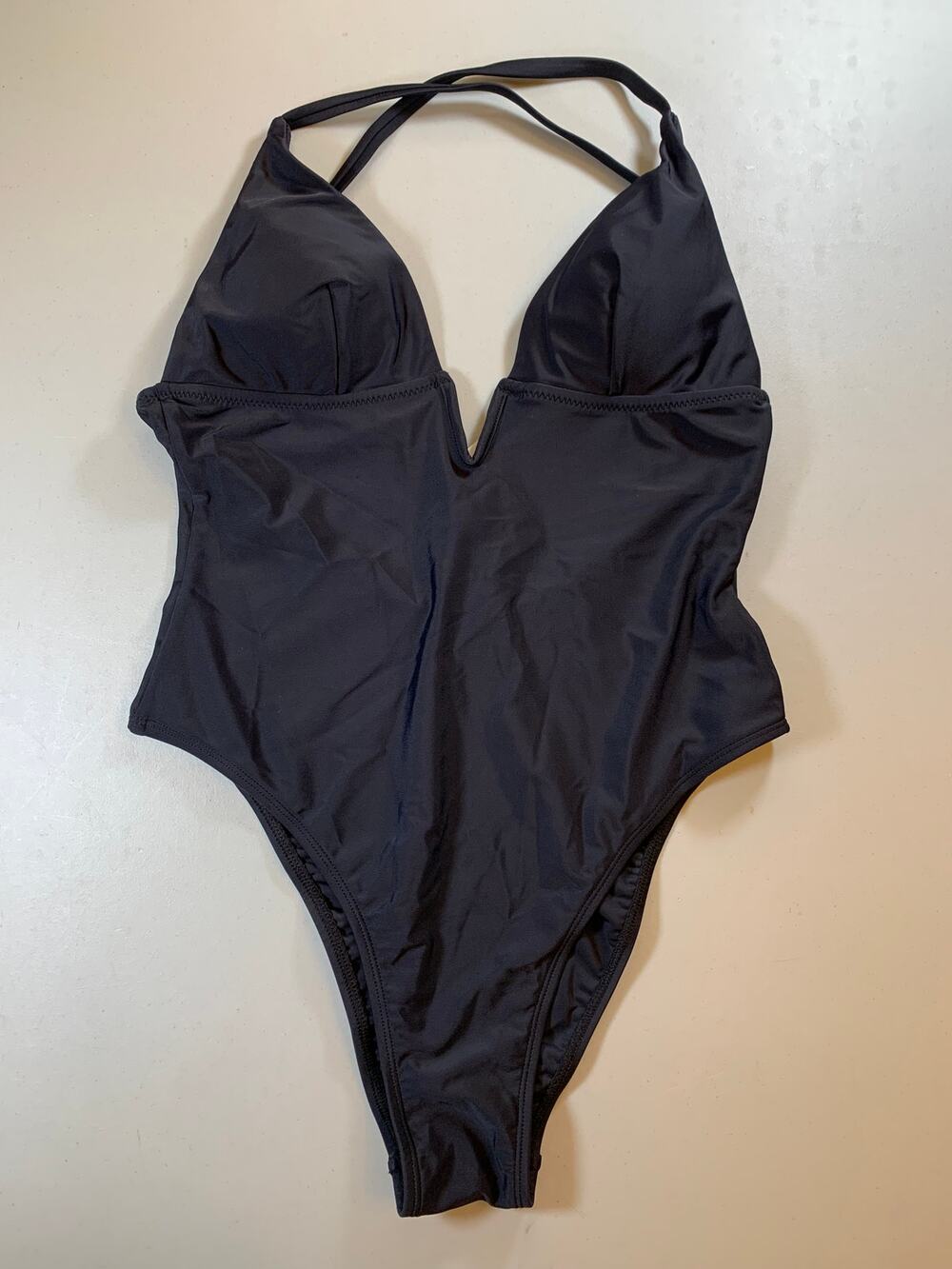 NWT Cupshe Black Plunge One Piece Bathing Suit Size Small